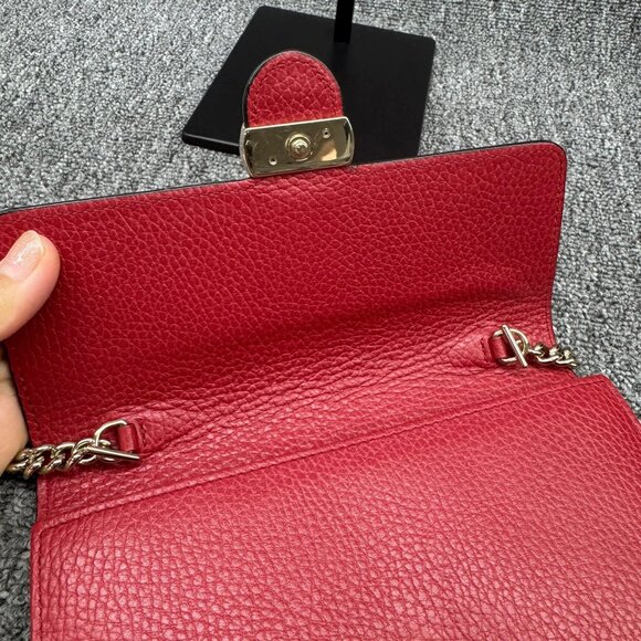 GUCCI Interlocking Wallet On Chain Red Leather Shoulder Bag 499-080725 - Picture 13 of 14